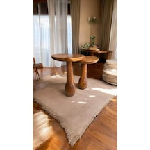 Simillo Wood Ahşap 2'li Set Fitilli Mantar Yan Sehpa Modern Fiskos / Açık Ceviz Renk / Zigon Sehpa Vernikli Kahverengi