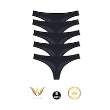 Wcreas Klasik Kadın Tanga, Pamuklu Yumuşak Kumaş Tanga Külot 5'li Paket Siyah
