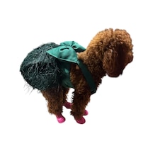Dev Fiyonklu Şık Püsküllü Yeşil Küçük Irk Köpek Elbisesi