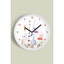 Soyut Renkli Çiçek Temalı Modern Duvar Saati - 30cm - Önü Camlı Beyaz Kasa - Sessiz Mekanizma-jh0148 Beyaz
