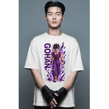 Unisex Oversize Gohan Dragon Ball Anime Karakter Ön Baskılı Premi Beyaz
