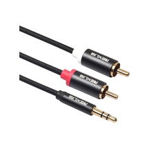 Rexlıs 3635 3.5mm Erkek Çift Rca Altın Kaplama Fiş Siyah Pamuk Örgülü Ses Kablosu Rca Giriş Arayüzü Aktif Hoparlör İçin, Uzunluk: 5m