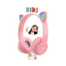 Kedi Kulağı Bluetooth Kablosuz Kulaklık Işıklı Rgb Çocuk Oyun Kulaklığı Radyolu Cocuk Kulaklık Pembe - 582811406