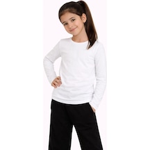 Kız Çocuk Basic Uzun Kollu Tişört Okul Günlük Rahat T-shirt - Beyaz