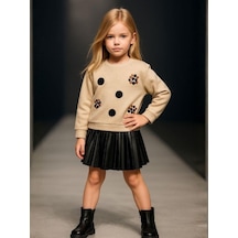 Kız Çocuk Sweatshirt Ve Pilise Detaylı İç Elbise 2'li Takım-16221 Bej