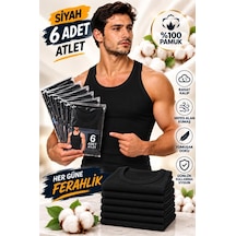 Trendybee Gümüş- Erkek Siyah Atlet 6'lı Paket Özel Kutusunda %100 Pamuk Rahat Ve Şık Tasarım