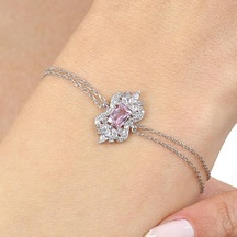 Pink Taşlı Işıltı Klasiği Vintage Gümüş Bileklik