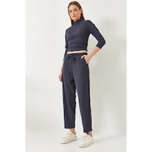 Kadın Crop Bluz Ve Beli Lastikli Pantolonlu Alt Üst Takım 60261363 - Lacivert