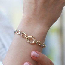 Gold Kaplama Zirkon Taşlı Halka Zincir Bileklik Gümüş