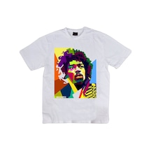 Stoned&Fame Jimi Hendrix Baskılı T-shirt Beyaz