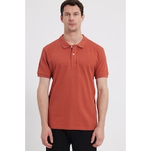 Tudors Erkek Slim Fit Dar Kesim %100 Pamuk Kısa Kollu Polo Yaka Turuncu Tişört-46191