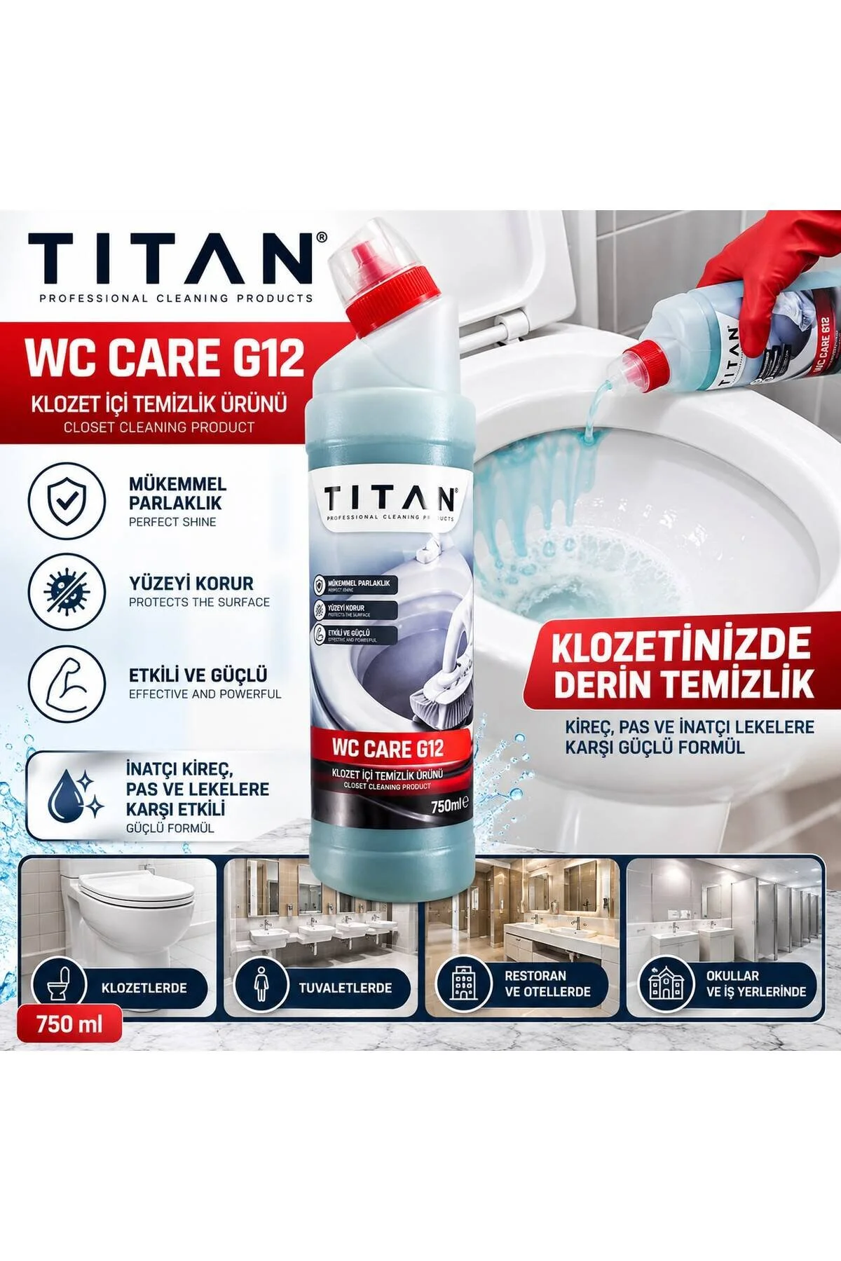 Wc Care G12 Jel Formüllü Kireç Ve Leke Karşıtı Kıvamlı Wc Temizlik Ürünü