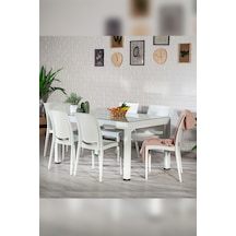 Rattan Camlı 6 Kişilik Bahçe Masa Takımı - Beyaz