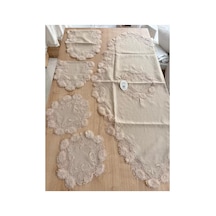 Salon Takımı Çeyizlik Kapiçino Runner Set 5 Parça Keten Masa Örtüsü Runneri Flowers Bzckh1958 Çok Renkli