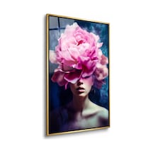 Pembe Şakayıklı Kadın Gold Çerçeveli Cam Tablo