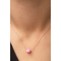 Papatya Silver Pembe Hareli Doğaltaş Kolye - Zincir Rose Kaplama 925 Ayar Gümüş - UVPS100108