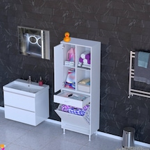 Modilayn Afra 65x173x32,5cm 1 Çekmece, 1 Göz Sepet, 1 Kapak, 4 Raf Dar Alan Banyo Dolabı Beyaz