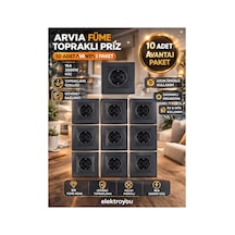 Arvia Füme Topraklı Priz 10 Adet Çerçeve Dahil