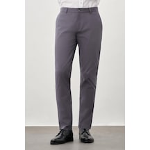 İmza Füme Kendinden Desenli Bez Ayağı Pamuklu Yan Cep Slim Fit Casual Pantolon 1003245168 Füme