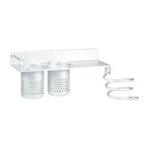 Moveevo Çok Amaçlı Alüminyum Düz Tutucu Stand Raf Depolama Düzenleyici Duvara Monte Saç Kurutma Makinesi 2 Bardaklı Banyo