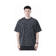 Basic Baskısız Unisex Oversize Vintage Yıkamalı Tişört Siyah