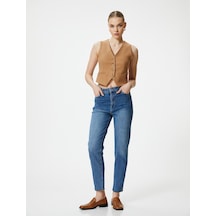 Koton Mom Fit Kot Pantolon Rahat Kesim Hafif Dar Paça - Mom Jean Orta İndigo 4sal40104md 4SAL40104MDMID İndigo