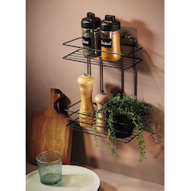 2 Katlı Siyah Mutfak Askısı, Baharatlık Rafı - Duvara Monte, Yapıştır/vidala, Paslanmaz Metal 26 X 33cm Tş-02 Siyah