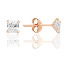 Gümüş Zirkon Taşlı,rose, Kare Prenses Kesim 4 Mm Tektaş Küpe Barcode Rose