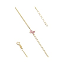 Fiyonk Kuyumculuk 14 Ayar Altın Pembe Mineli Kelebek Bileklik 001