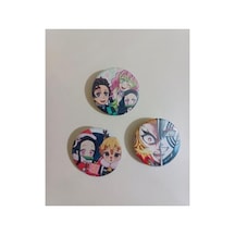 Demon Slayer Anime Buton Rozet Seti, 3 Adet 37mm Açık Kahverengi