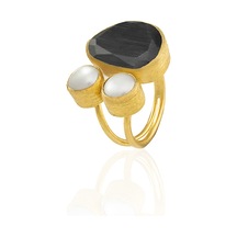 Kadir Jewellery 22 Ayar Altın Kaplama Kadın Zirkon Taşlı Yüzük-el İşçiliği Ve Özel Tasarım Siyah