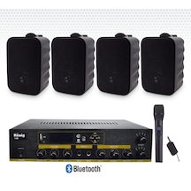 4 Lü Siyah Hoparlörlü Yaka Mikrofonlu Bluetooth Anfi Ses Sistemi Seti