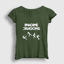 Presmono Kadın World Imagine Dragons T-shirt Haki