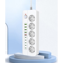 Isıya Dayanıklı Power Tuşlu 5'li Grup Priz 5xusb 5x Type-c Çıkışlı Priz 2 Mt Kablolu 2 M