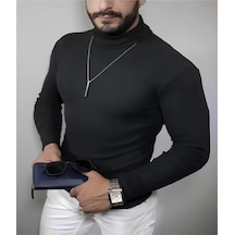 Erkek Kaşkorse Boğazlı Full Likralı Fitilli Body Kazak - Siyah