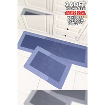 2 Adet Mavi Ekstra Kalın 50x120 50x70 Su Emici Kaymaz Taban Mavi