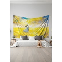Çiçek Tarlasında Dans Desenli Duvar Halısı Duvar Örtüsü Tapestry Süet Dokulu Kumaş