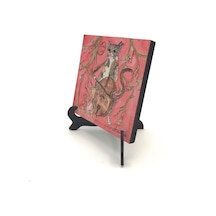 Çello Çalan Kedi Baskılı Mdf Masaüstlük 10x10