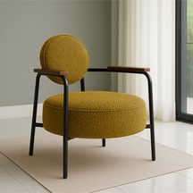 Azra Mobilya Venüs Metal Ayaklı Modern Berjer Koltuk - Soft Kumaşlı, Renk Seçenekli, 60x60 Cm Sarı Sarı