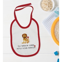 BK Kids İlk Babalar Günü Tasarımlı Kırmızı Bebek Mama Önlüğü-3 Kırmızı