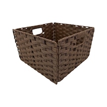 Hasır Plastik Örme Katlanır Sepet Organizer 33x33x21 Cm. Sarı