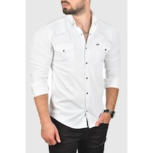 Rizzup Erkek Beyaz Slim Fit Likralı Gabardin Gömlek Büyük Beden Seçenekli Spor Gömlek 2502503