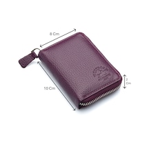 Westpolo Hakiki Deri Bol Şeffaf Kart Bölmeli Fermuarlı Unisex Cüzdan - Mürdüm Mürdüm
