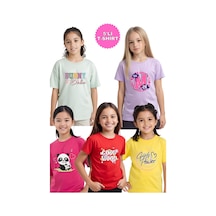 Panios Kids 5'li Good-panda-power-bunny-m Baskılı Kız Çocuk Tişört Çok Renkli