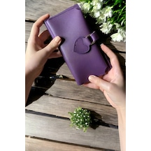 Ayleen Ayz İsme Kişiye Özel Hediye Yumuşak Derili Tokalı Ve Çok Bölmeli Mor Bayan Kadın Cüzdan Aksesuar Kartlık Telefon Bölmeli Mor