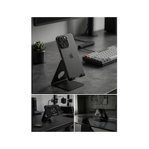 Modern Metal Masaüstü Telefon Tutucu Stand Kablo Kanallı Ergonomik Masa Üstü Tutacağı Mat Siyah