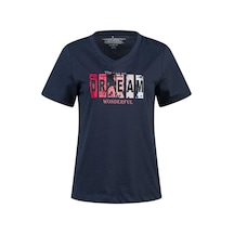 2as Alone Baskılı V Yaka Kadın T-shirt 404 Lacivert