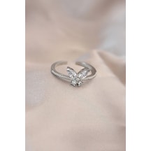 Ayarlamalı Gümüş Renk Metal Zirkon Taş Ve Kristal Taşlı Kelebek Model Yüzük Diğer