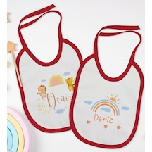 BK Kids Kişiye Özel İsimli 2’li Kırmızı Mama Önlüğü-10 Kırmızı