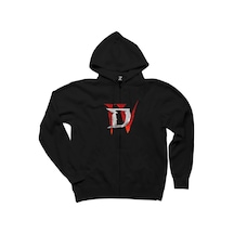 Diablo IV For Logo Siyah Fermuarlı Kapşonlu Sweatshirt Siyah